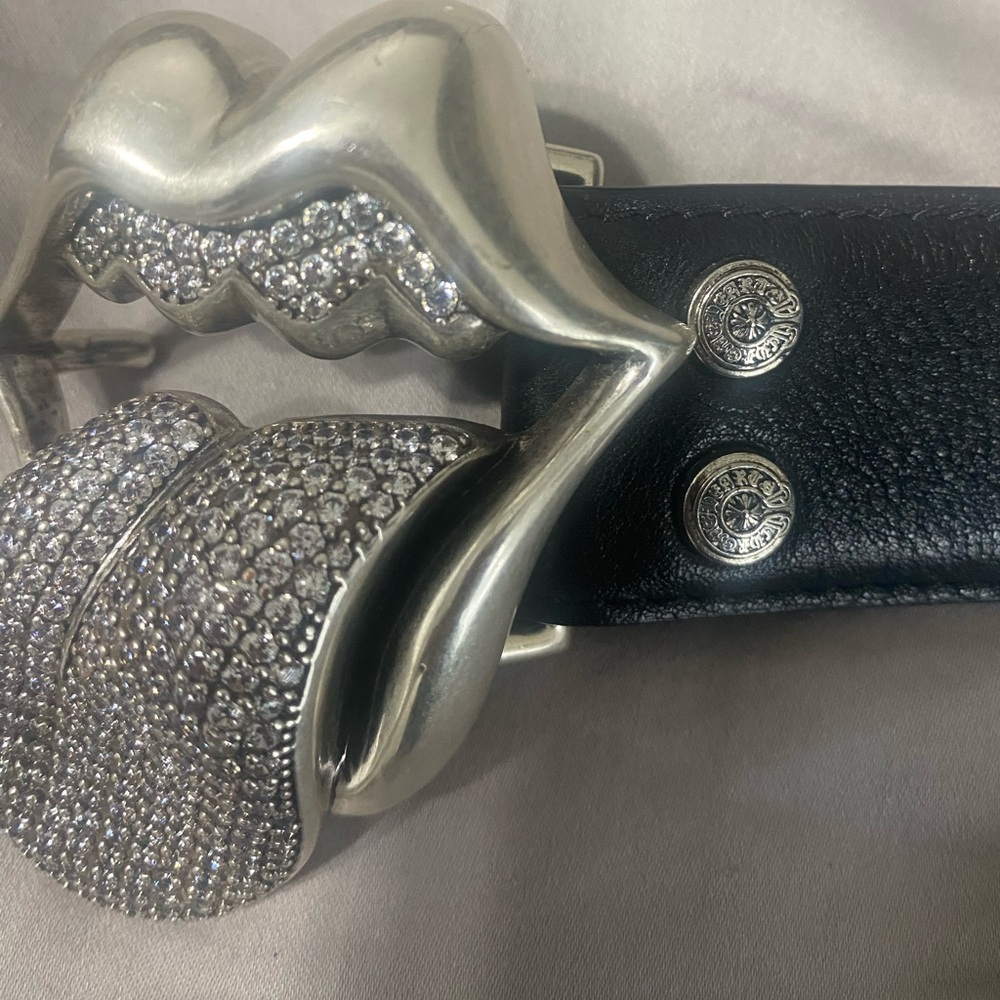 *Like New* Chrome Hearts Rolling Stones Silver and Black Lip Buckle Belt